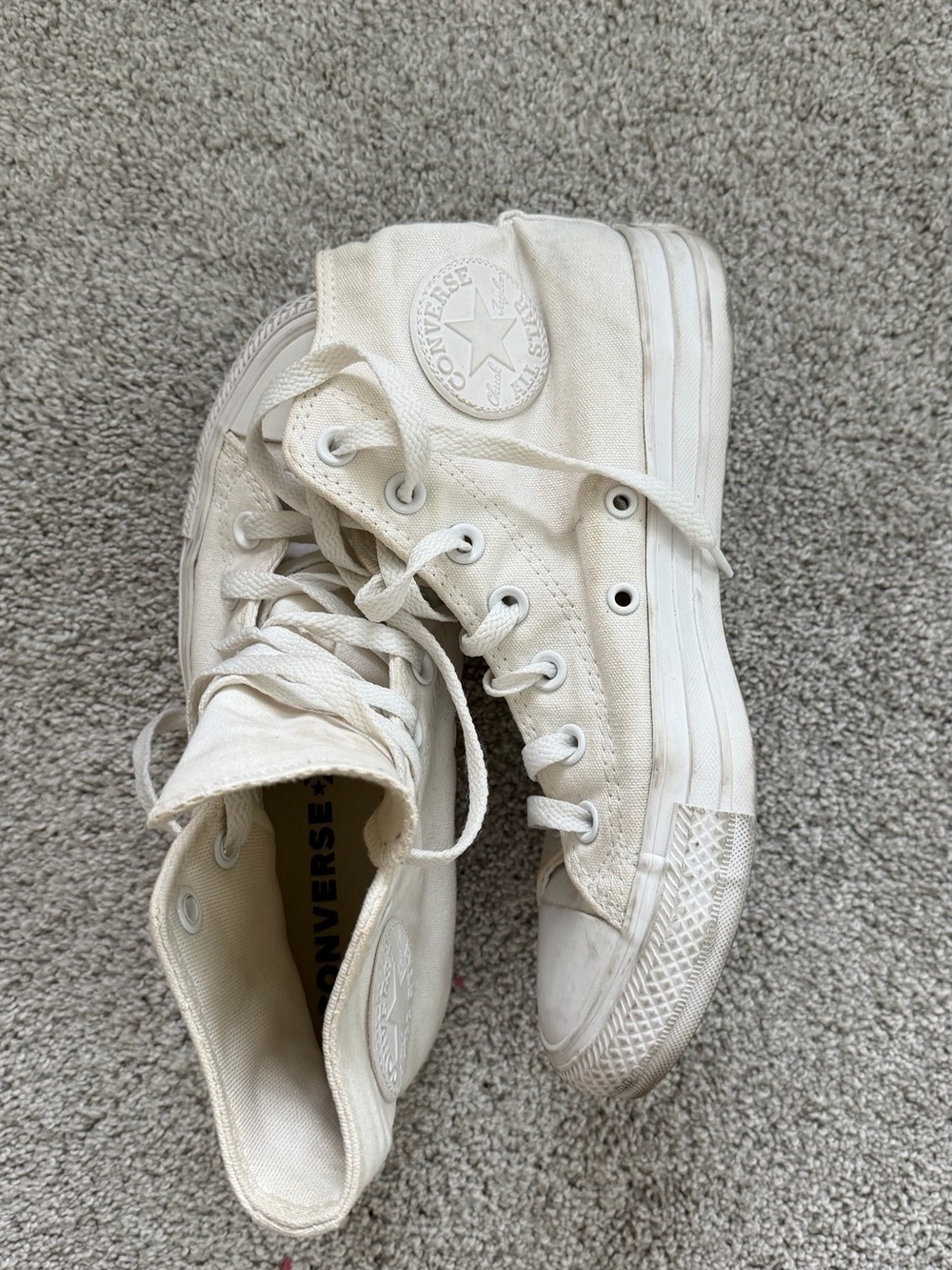 Converse High Top Sneakers in Cream and Navy Logo